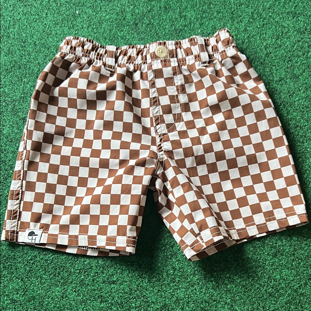 Kids Checkered Brown Shorts